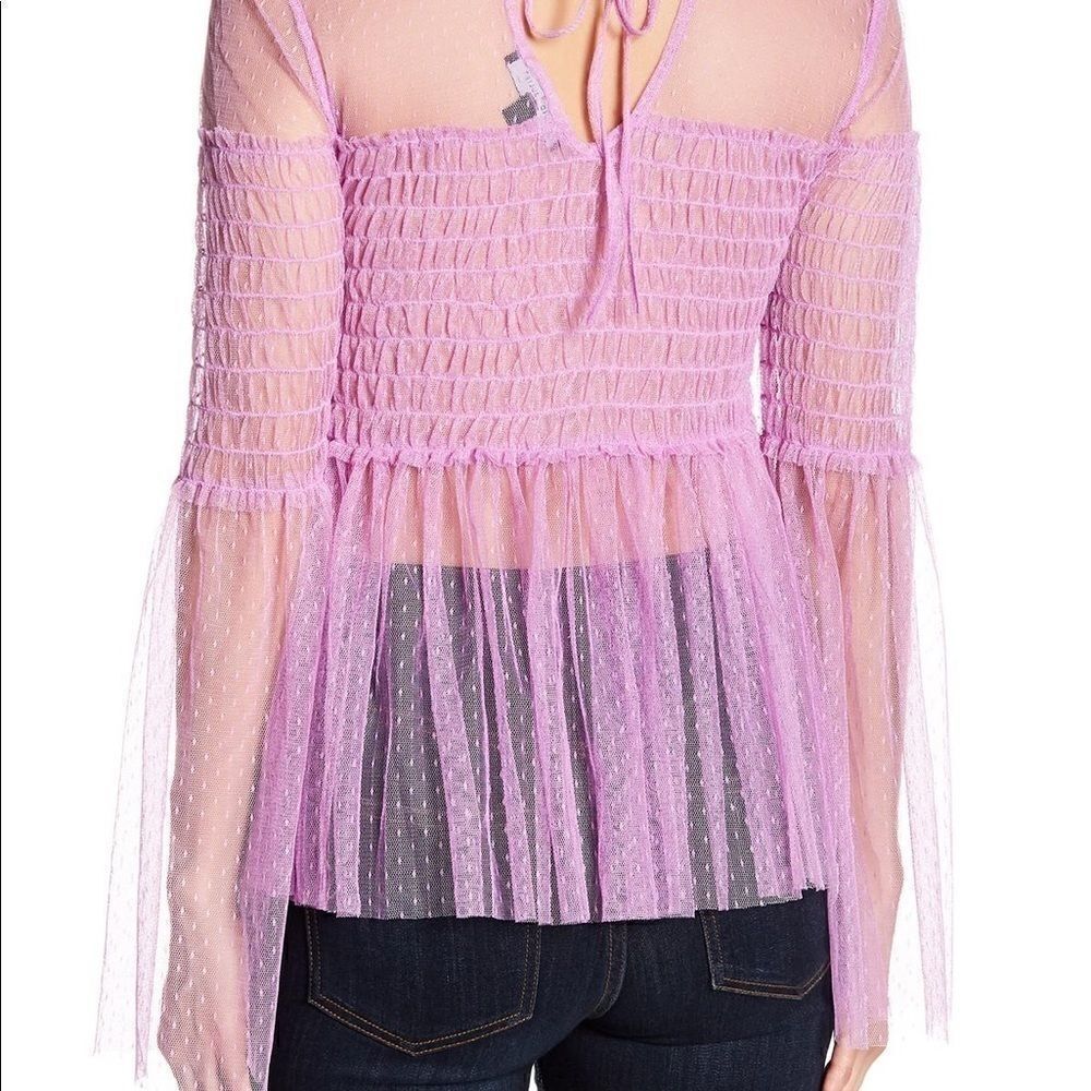 Romeo & Juliet Couture Lace Sheer Blouse Lavender Blouse - Picture 2 of 3